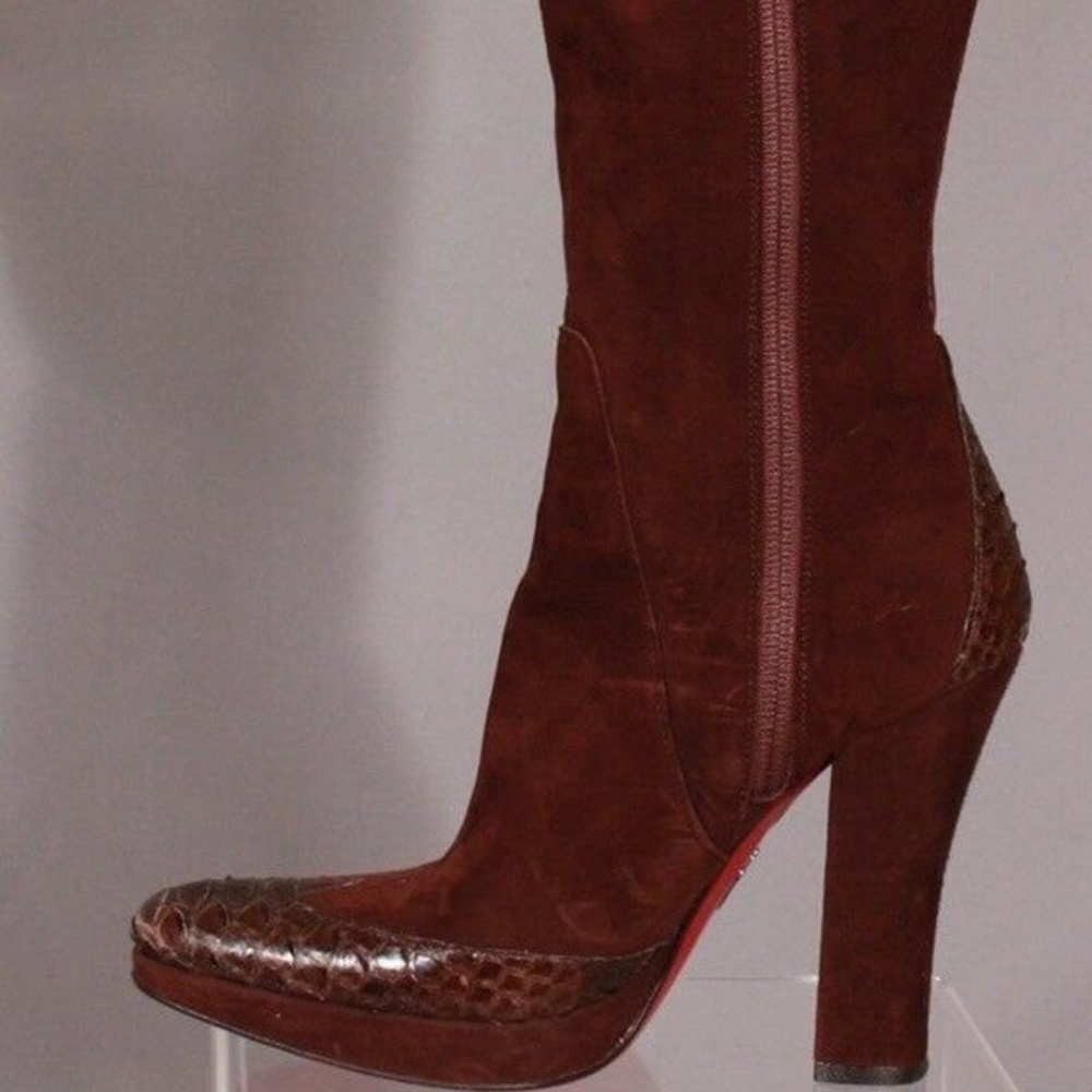 Cesare Paciotti Brown Suede Boots W/ Python 36.5 - image 4